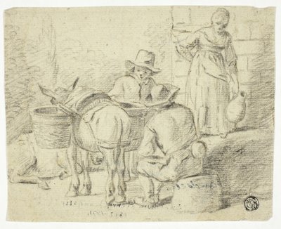 Mannen en ezels, vrouw met waterkruik door Edwin Henry Landseer