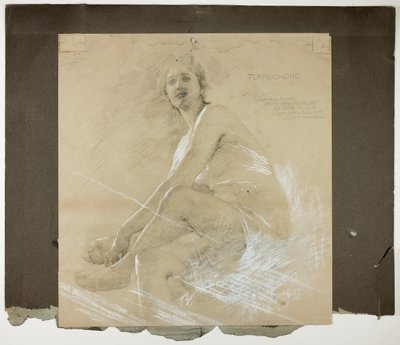 Terpsichore (recto), en dansende vrouwelijke figuur (verso), muurschilderingstudies voor plafond van de salon, residentie van Collis P. Huntington, nu Yale University Art Gallery door Edwin Howland Blashfield