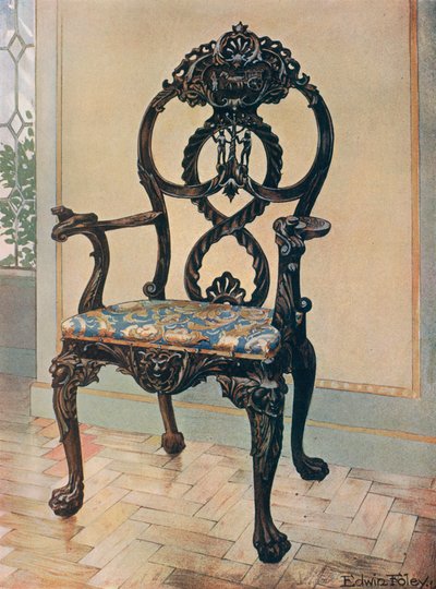 Gesneden voorzitterstoel--Vroege Chippendale door Edwin John Foley