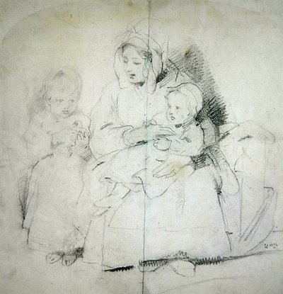 Een moeder met twee kinderen door Edwin Landseer