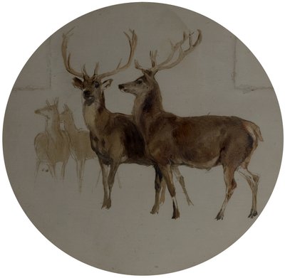 Herten in een Landschap (Studies van Herten) door Edwin Landseer