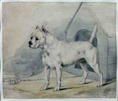 Hond buiten een kennel door Edwin Landseer