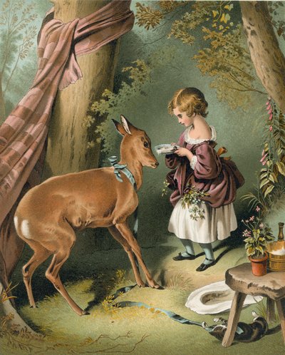 Meisje dat herten voedt door Edwin Landseer