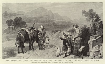 Hare Majesteit de Koningin, de Prinses Royal en de Prins van Wales bij Loch Laggan, Schotland door Edwin Landseer