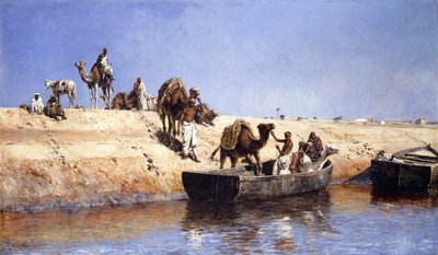 Een Inscheping van Kamelen op het Strand van Sale, Marokko door Edwin Lord Weeks