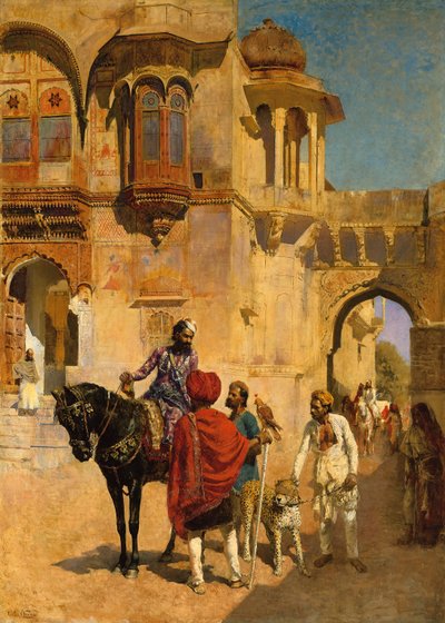 Vertrek voor de jacht op de binnenplaats van een paleis van Jodhpore door Edwin Lord Weeks