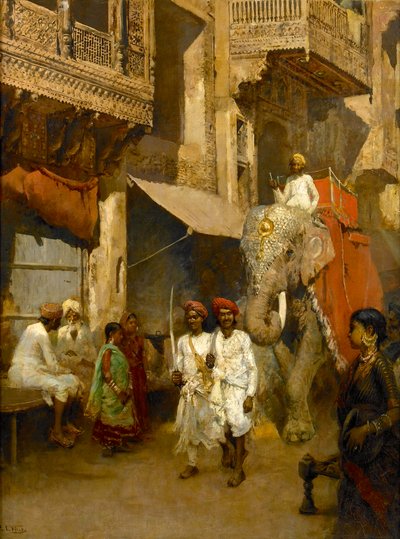 Promenade op een Indiase straat door Edwin Lord Weeks