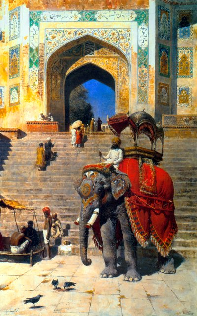 Koninklijke Olifant bij de Poort van de Jami Masjid, Mathura, 19e of begin 20e eeuw door Edwin Lord Weeks