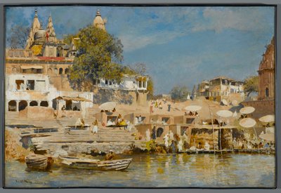 Tempels en badghat in Benares door Edwin Lord Weeks