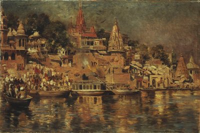 Uitzicht op de Ghats bij Benares, 1873 door Edwin Lord Weeks