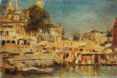Uitzicht op de Ghats in Benares door Edwin Lord Weeks