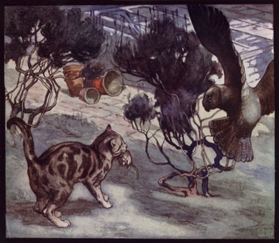 Rivaliserende muizenjagers, katten en uil door Edwin Noble
