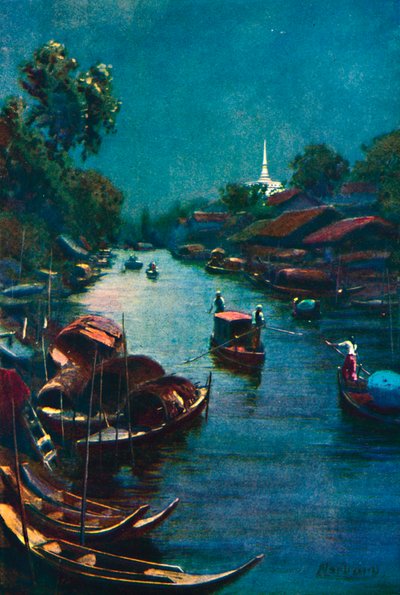 Een typisch kanaaltafereel, Bangkok door Edwin Norbury