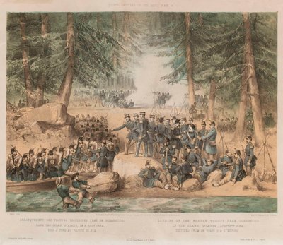 Landing van de Franse troepen bij Bomarsund op de Åland-eilanden, 8 augustus 1854 door Edwin Thomas (after) Dolby