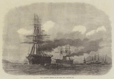 HMS Agincourt aan de grond op de Pearl Rock, Gibraltar Bay door Edwin Weedon