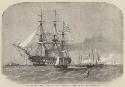 HMS Colossus, met de Kanonneerboot Flotilla, vertrekkend van de Motherbank naar Portland door Edwin Weedon