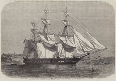 HMS Euryalus, het schip waarin Prins Alfred zijn eerste zeereis maakt door Edwin Weedon