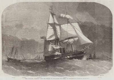 HMS Fregat Furious en het konvooi van kanonneerboten voor China, in de haven van Portsmouth door Edwin Weedon