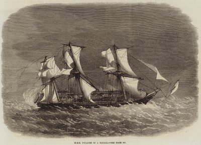 HMS Pylades in een storm door Edwin Weedon