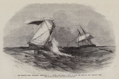 Hare Majesteits Brig Nautilus, Commandant W.T. Rivers, stuurt een boot om de bemanning van de Horatio Brig te redden door Edwin Weedon