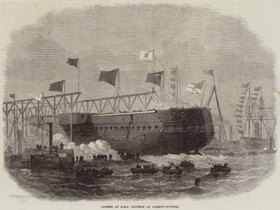 Te water laten van HMS Triumph in Jarrow-on-Tyne door Edwin Weedon