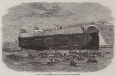 Te Water Laten van Hare Majesteits IJzeren Fregat Ocean in Devonport door Edwin Weedon