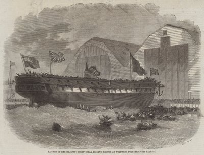 Lancering van Hare Majesteits schroefstoomfregat Bristol in de scheepswerf van Woolwich door Edwin Weedon