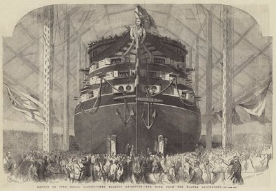 Te Water Laten van De Royal Albert, Hare Majesteit ontvangt de Wijn van de Meester Scheepsbouwer door Edwin Weedon
