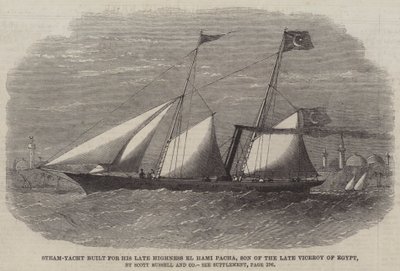 Stoomjacht gebouwd voor wijlen Zijne Hoogheid El Hami Pacha, zoon van de overleden onderkoning van Egypte, door Scott Russell en Company door Edwin Weedon