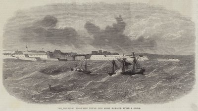Het Melmerby troepenschip gesleept naar de haven van Brest na een storm door Edwin Weedon