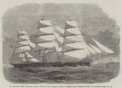 Het nieuwe ijzeren schroefstoomschip Londen, gebouwd voor de Australische handel door Messers Money Wigram en Sons, in Blackwall door Edwin Weedon