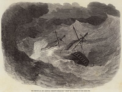 De Stoomschip Pekin van de Peninsular and Oriental Company in een Tyfoon in de Chinese Zee door Edwin Weedon