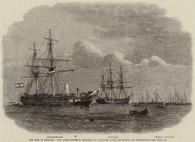 De oorlog in Denemarken, het Oostenrijks-Pruisische squadron bij Cuxhaven na zijn nederlaag bij Helgoland door Edwin Weedon