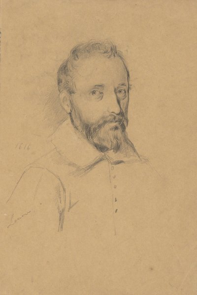 Portret van een niet-geïdentificeerde man, schets voor Ondertekening van het Compact in de hut van de Mayflower door Edwin White