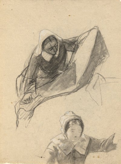 Vrouw, schets voor Ondertekening van het Verdrag in de Hut van de Mayflower door Edwin White