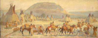 Blackfoot kamp scène, eind 19e-begin 20e eeuw door Edwin Willard Deming