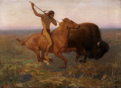 Indiaan die op buffels jaagt door Edwin Willard Deming