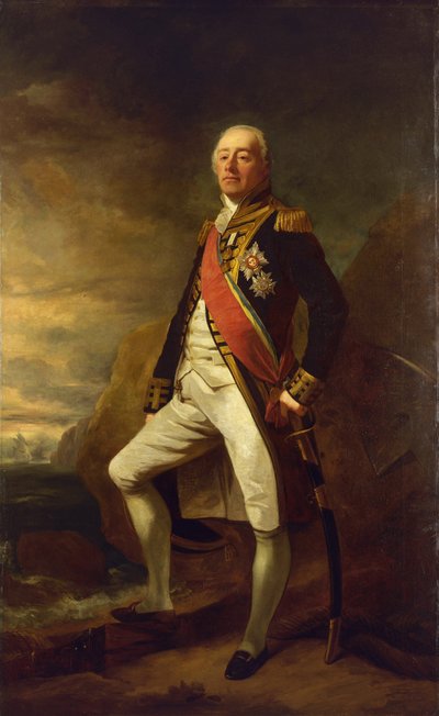 Portret van viceadmiraal James Saumarez, eerste baron van Saumarez, bekend om zijn overwinning bij de Slag bij Algeciras in 1801 door Edwin Williams