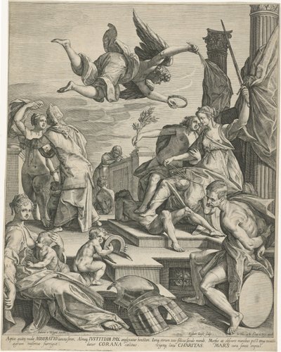 Allegorie met Justitia, Pax en Charitas door Egbert Jansz.