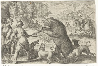 Landschap met berenjacht door Egbert Jansz.