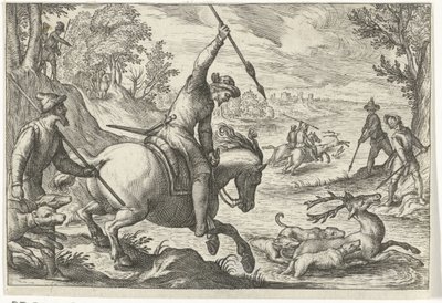 Landschap met hertenjacht door Egbert Jansz.