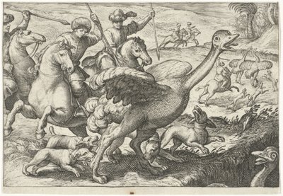 Landschap met struisvogeljacht door Egbert Jansz.