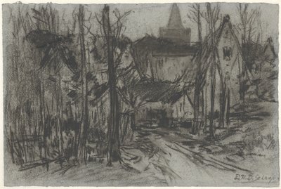 Gezicht op een dorp door de bomen door Egbert Rubertus Derk Schaap