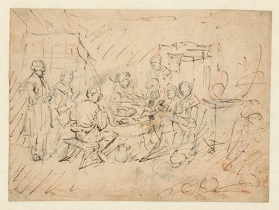 Interieur met een boerengezin aan de maaltijd door Egbert van Heemskerck (I)