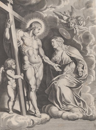 De Voorbede van de Maagd, knielend op een wolk rechts voor Christus, staand..., ca. 1610-37 door Egbert van Panderen