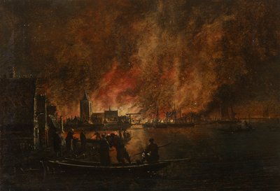 Nachtelijk vuur boven Nederlandse stad door Egbert van der Poel