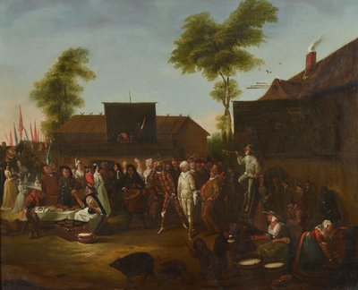 Een dorpscarnaval met figuren van de Commedia dell