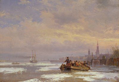 Schip in IJs, 1854 door Egidius Linnig