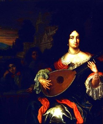 Een Dame die een Luit speelt met twee jongens aan haar zijde door Eglon Hendrick van der attr. to Neer