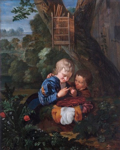 Jongens met een gevangen vogel, 17e eeuw door Eglon Hendrik van der Neer